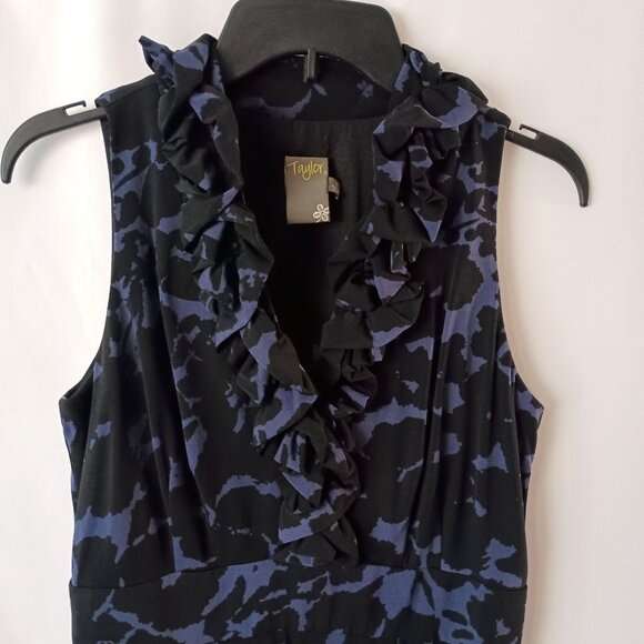 Taylor Floral Print Ruffle Dress Size 6 V-Neck Side Zip Stretchy Blend - Picture 3 of 10